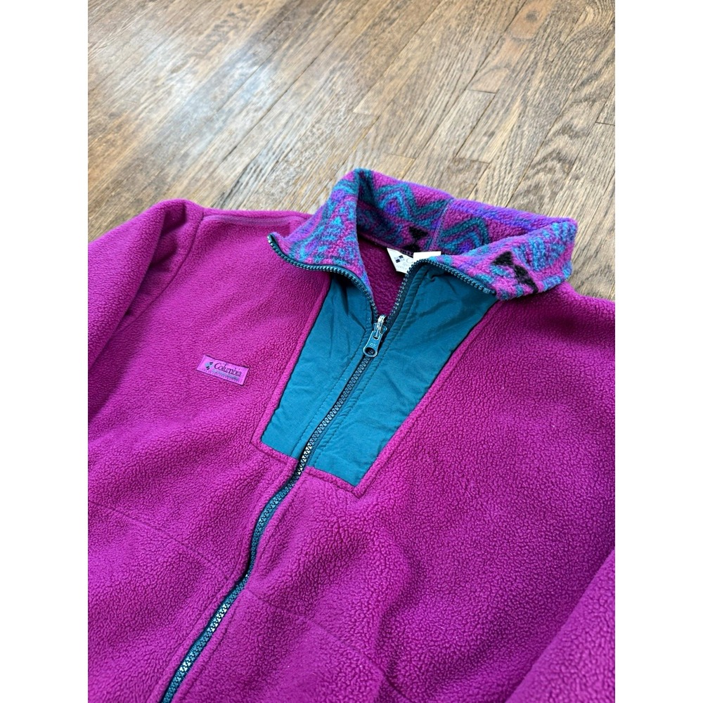 Vintage Columbia Fleece Jacket Womens Medium Magenta Teal Aztec Made In USA 90s